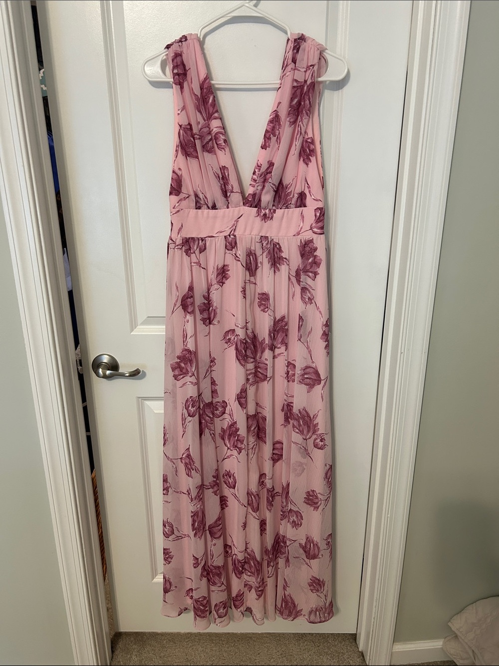 Lulu's Pink Maxi Dress with Plum Floral Print